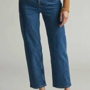 Everlane, the way-high jean, high rise, low stretch, 33 regular, button front